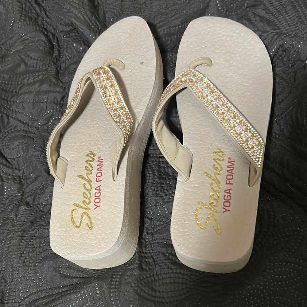 Skechers Cream Sandals with Braided Straps